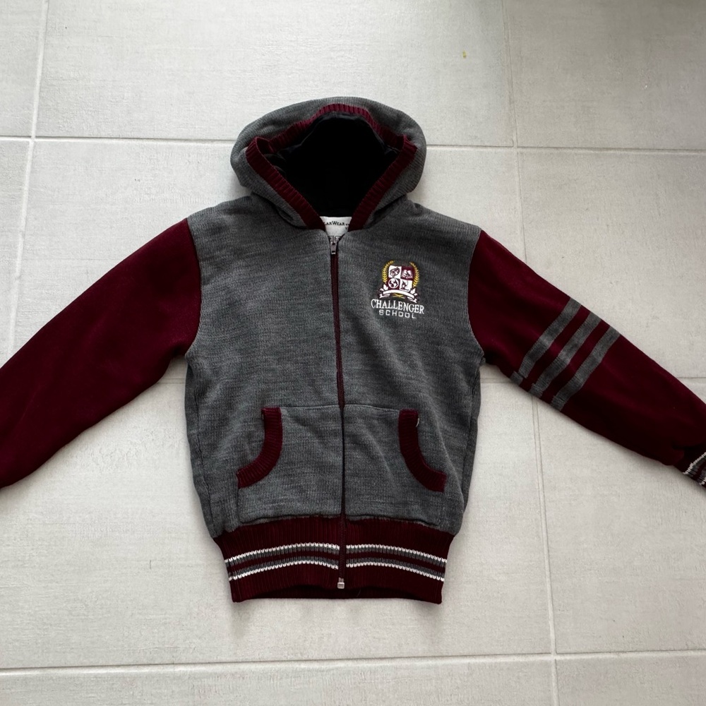 Challenger Uniform Varsity Hooded Jacket - Maroon/Grey - Outerwear size 6-7